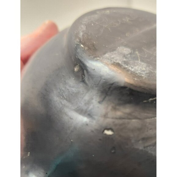 Vtg Black Clay Pottery Lama Oaxaca Mexico Open Mouth Blow Fish Signed 4" by 6" - Picture 10 of 14